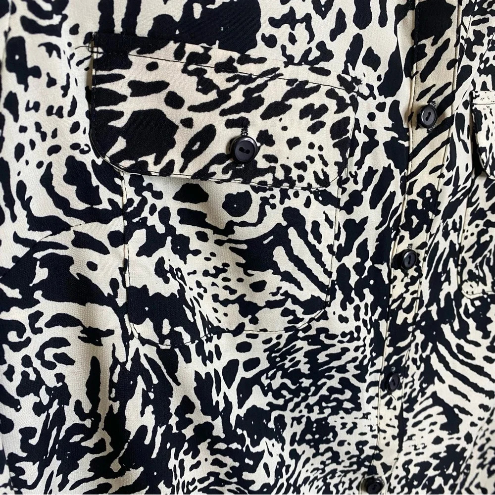 Notations Long Sleeve Collared Button Down Animal Print Black & Beige Bl⦠- Picture 5 of 7